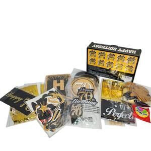 70th Birthday Black & Gold Party Event Decorations with Sash - Balloons - Decor